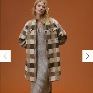Anthropologie Field Flower Wool Plaid Oversized Jacket - Brown and Cream